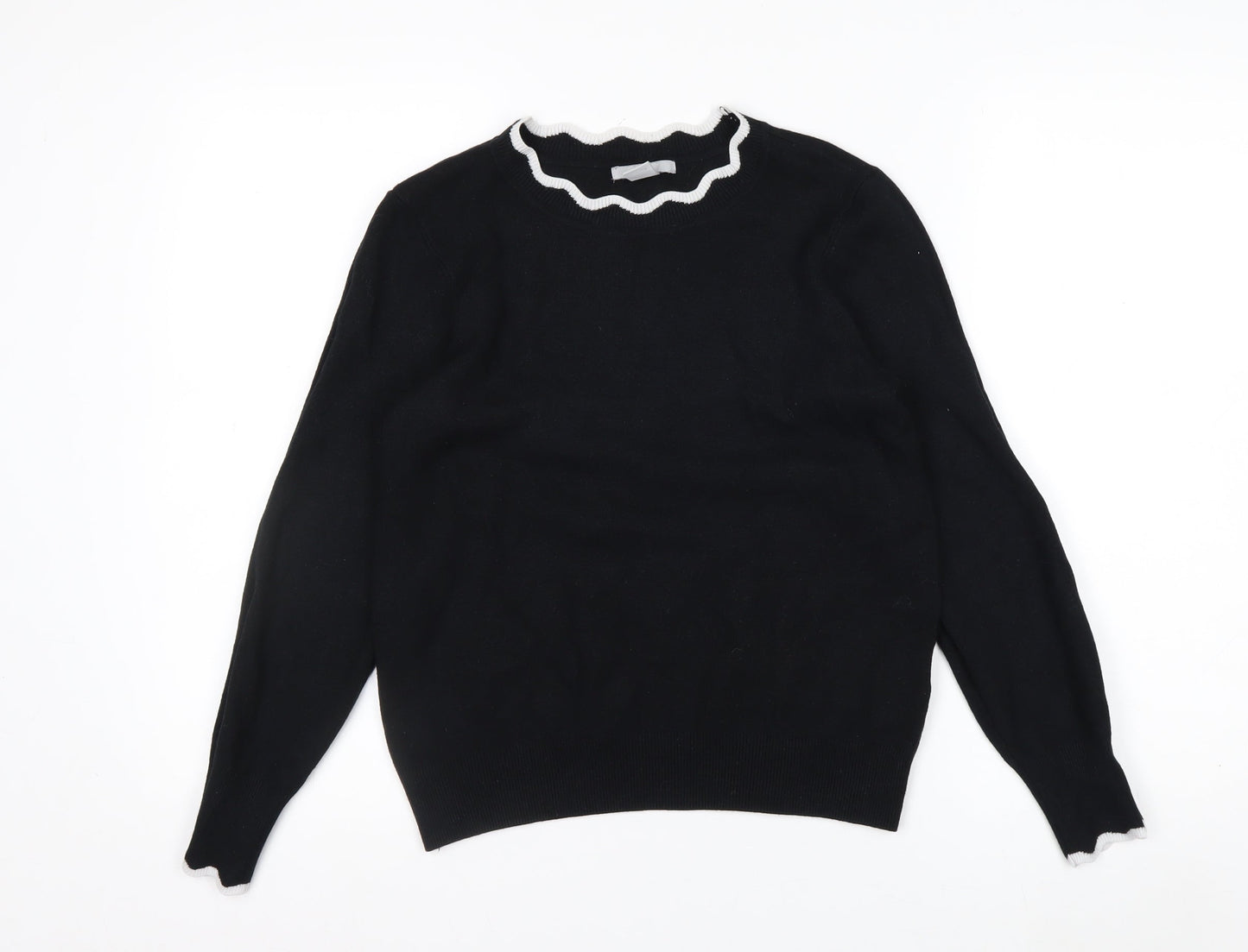 H&M Women Black Round Neck Knit Pullover Jumper Size 10