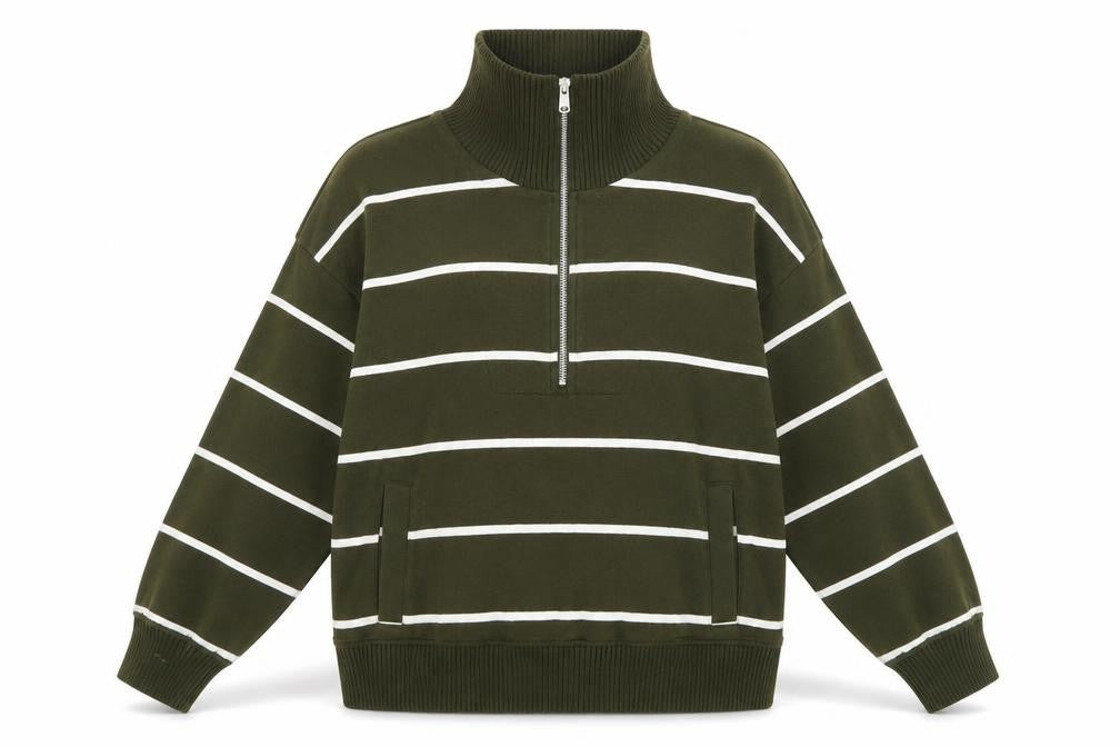 Marks & Spencer Women’s Green Striped 1/2 Zip Sweatshirt Size M