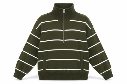 Marks & Spencer Women’s Green Striped 1/2 Zip Sweatshirt Size M