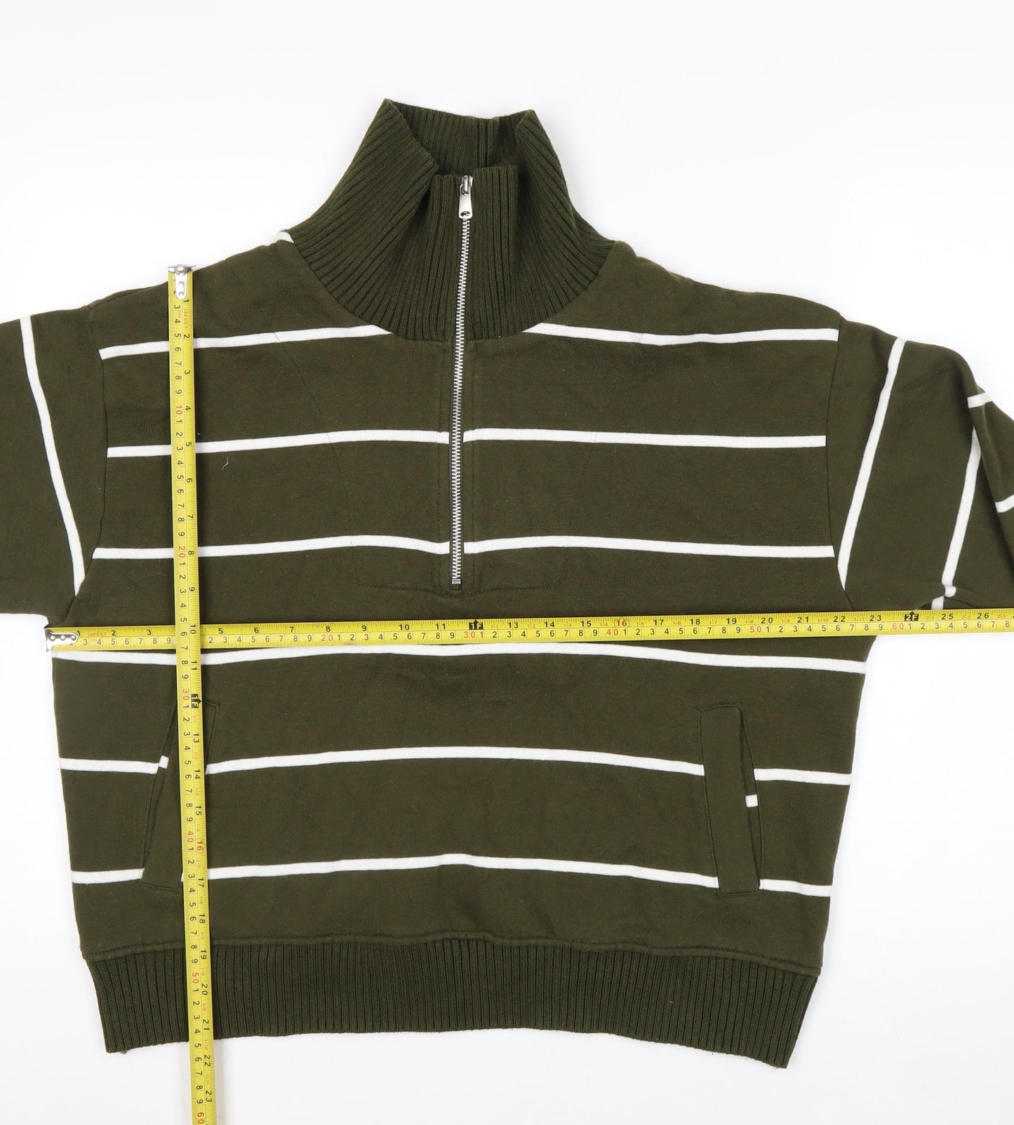 Marks & Spencer Women’s Green Striped 1/2 Zip Sweatshirt Size M