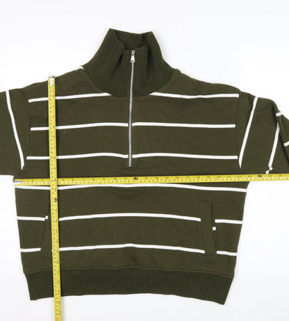 Marks & Spencer Women’s Green Striped 1/2 Zip Sweatshirt Size M