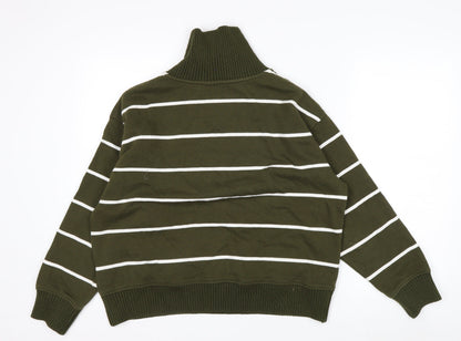 Marks & Spencer Women’s Green Striped 1/2 Zip Sweatshirt Size M