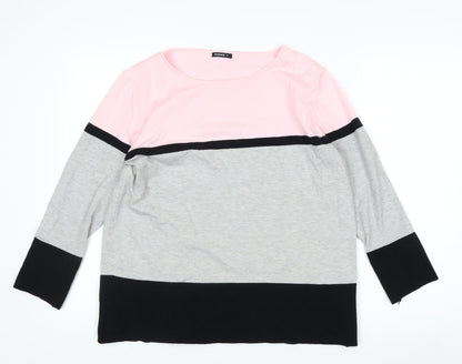 Roman Women’s Pink Grey Black Colour Block 3/4 Sleeve Pullover Jumper Size 16