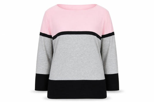 Roman Women’s Pink Grey Black Colour Block 3/4 Sleeve Pullover Jumper Size 16