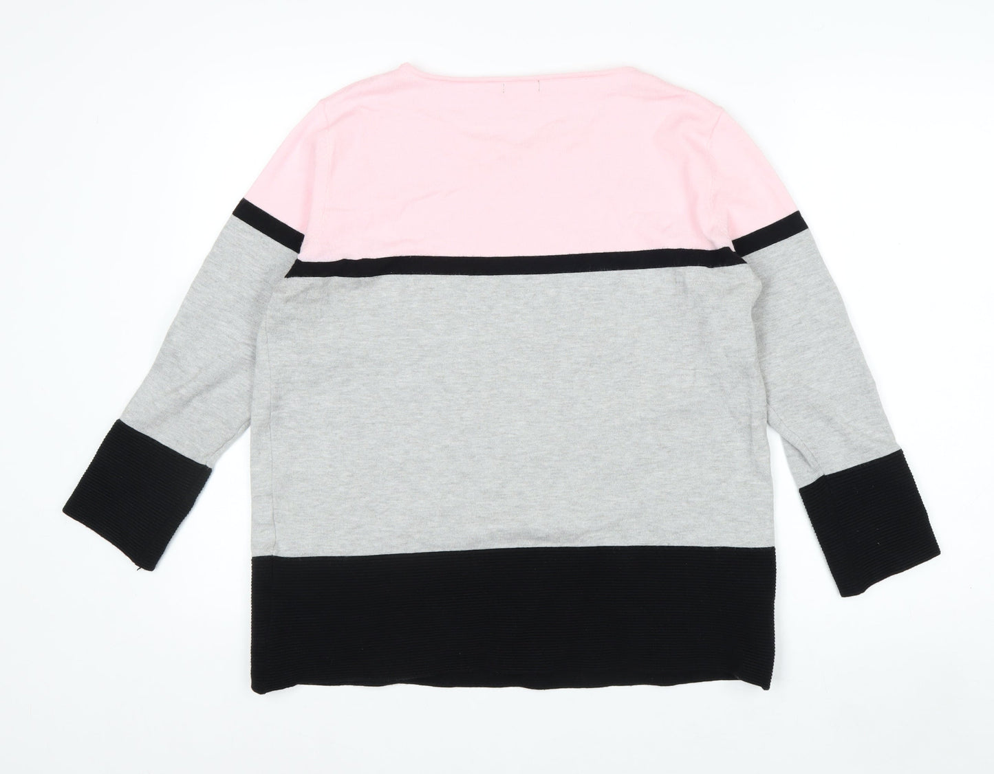 Roman Women’s Pink Grey Black Colour Block 3/4 Sleeve Pullover Jumper Size 16