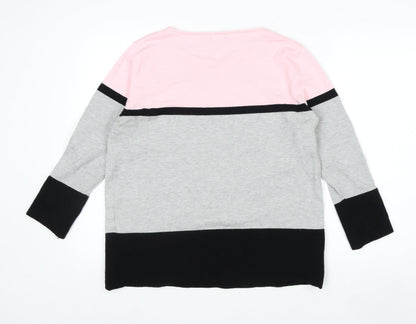 Roman Women’s Pink Grey Black Colour Block 3/4 Sleeve Pullover Jumper Size 16
