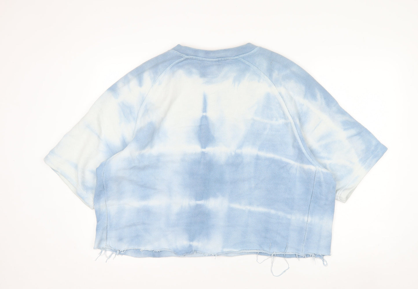 Zara Men Blue Tie-Dye Crew Neck Short Sleeve Relaxed Sweatshirt XL