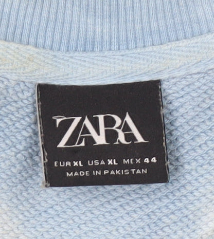 Zara Men Blue Tie-Dye Crew Neck Short Sleeve Relaxed Sweatshirt XL