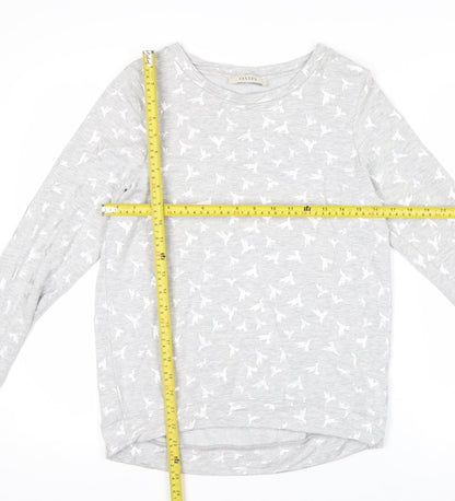 Oasis Women Grey Bird Print Pullover Sweatshirt Size S