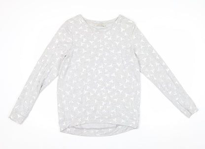 Oasis Women Grey Bird Print Pullover Sweatshirt Size S