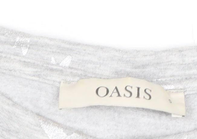 Oasis Women Grey Bird Print Pullover Sweatshirt Size S