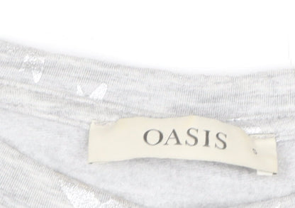 Oasis Women Grey Bird Print Pullover Sweatshirt Size S