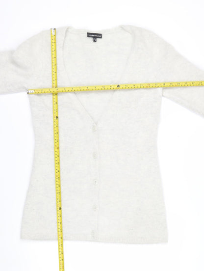 Warehouse Women’s Ivory Angora Blend V-Neck Button Cardigan UK 14