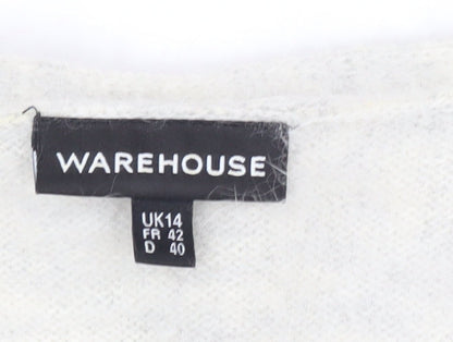 Warehouse Women’s Ivory Angora Blend V-Neck Button Cardigan UK 14