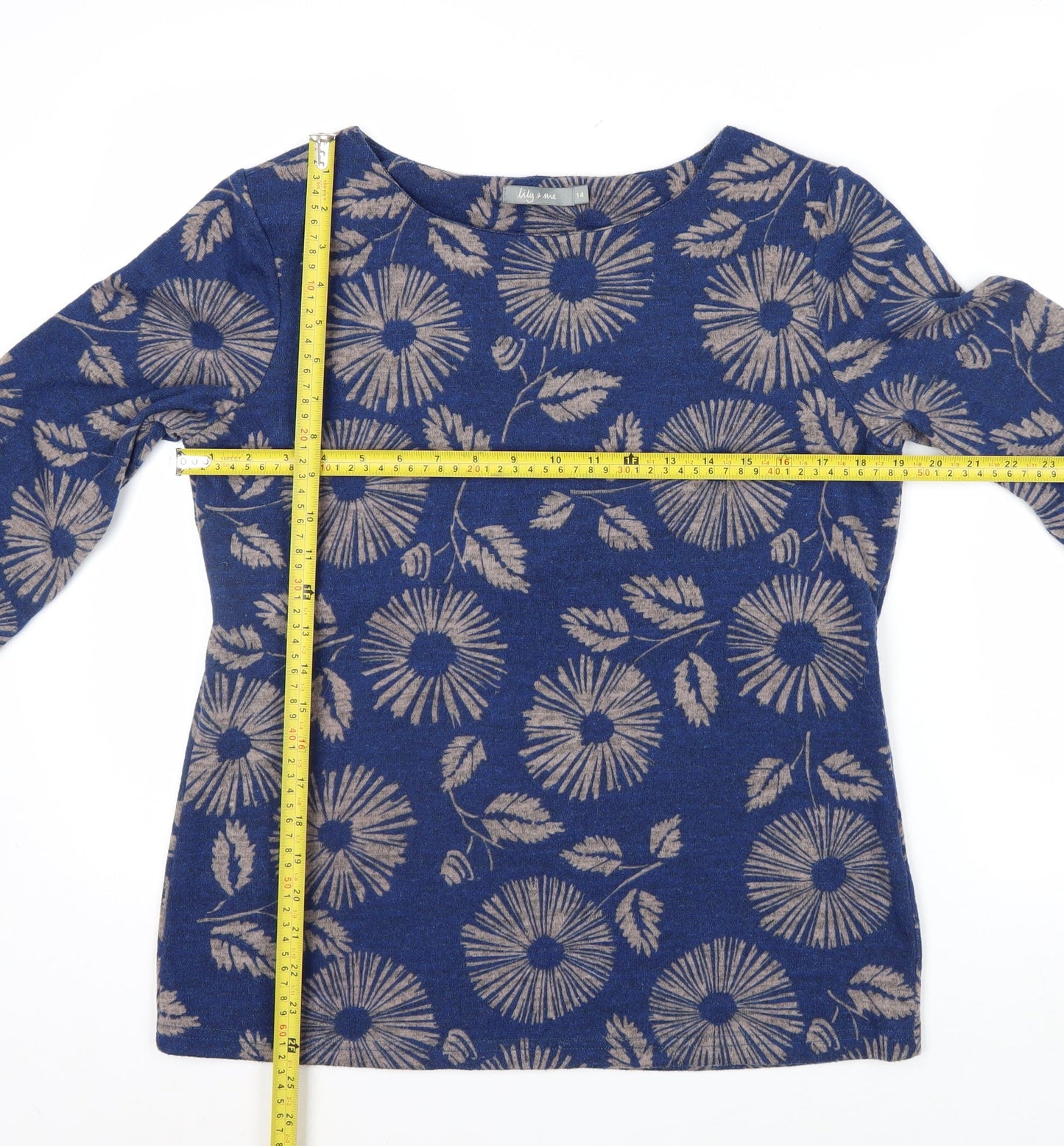 Lily and Me Women Blue Floral Pullover Jumper Size 14