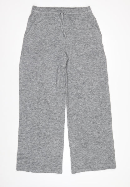 Marks and Spencer Women's Grey Cropped Wide-Leg Knit Trousers M