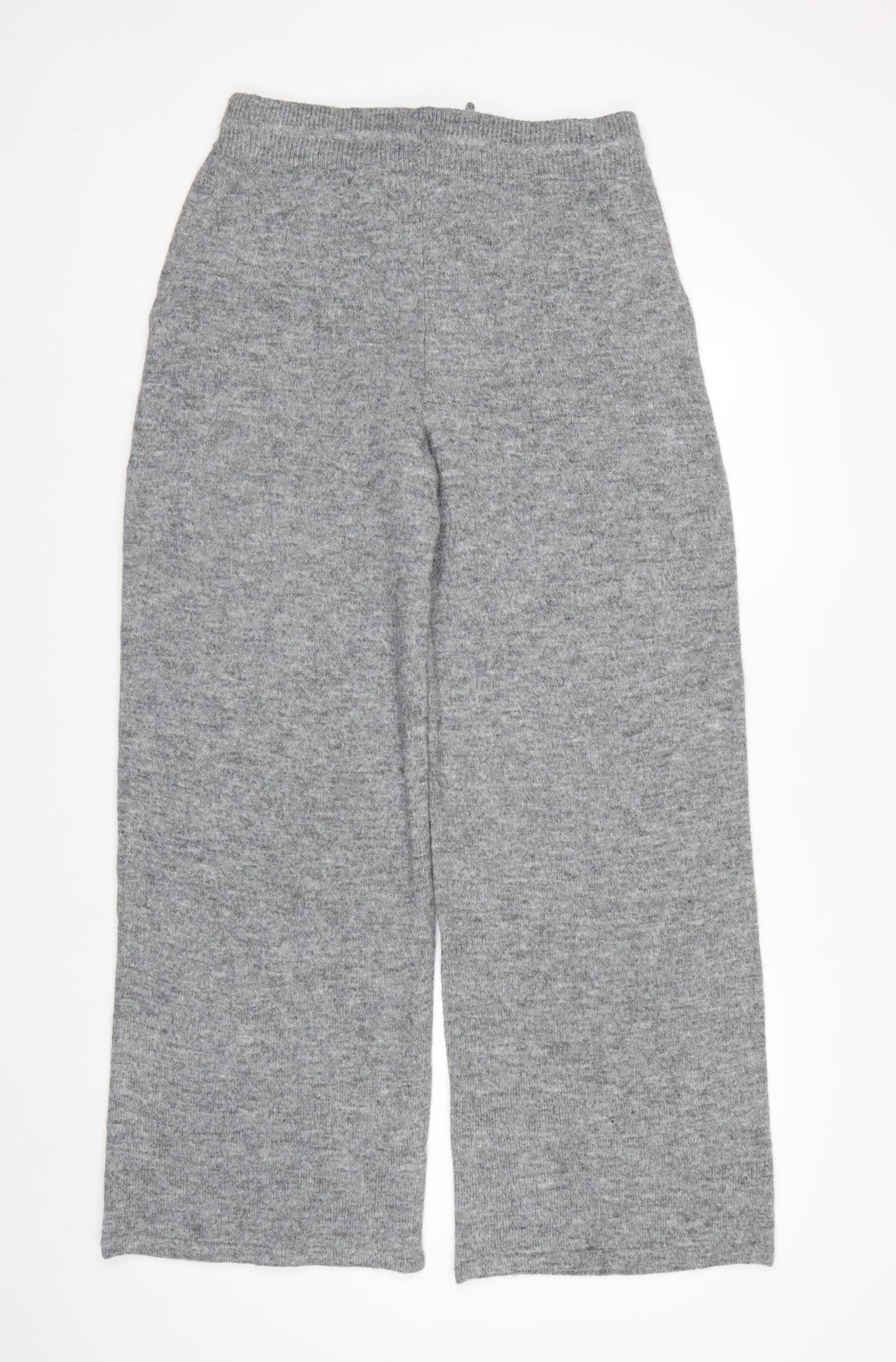 Marks and Spencer Women's Grey Cropped Wide-Leg Knit Trousers M