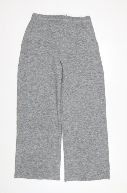 Marks and Spencer Women's Grey Cropped Wide-Leg Knit Trousers M