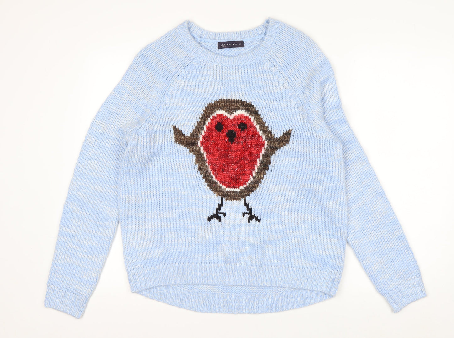 Marks and Spencer Women’s Blue Robin Christmas Pullover Jumper Size 12