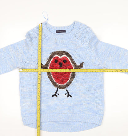 Marks and Spencer Women’s Blue Robin Christmas Pullover Jumper Size 12