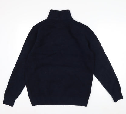 Marks and Spencer Men's Blue Geometric 1/2 Zip Wool Blend Jumper M