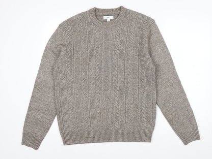 NEXT Men's Beige Cable-Knit Wool Blend Crew Neck Jumper M