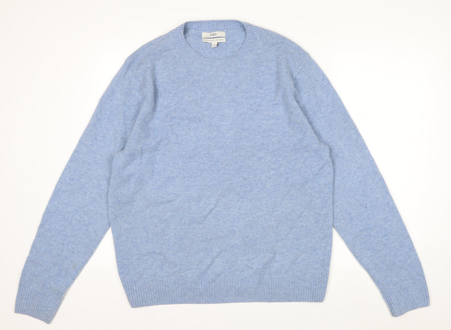 Marks and Spencer Men's Blue Wool Crew Neck Jumper Size L
