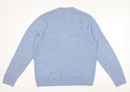 Marks and Spencer Men's Blue Wool Crew Neck Jumper Size L
