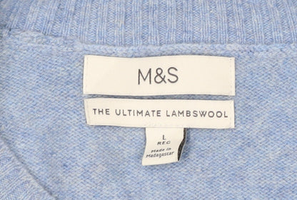 Marks and Spencer Men's Blue Wool Crew Neck Jumper Size L