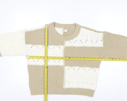 JDY Women's Beige Knit Pullover Jumper Medium Chunky Crew Neck Sweater