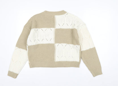 JDY Women's Beige Knit Pullover Jumper Medium Chunky Crew Neck Sweater