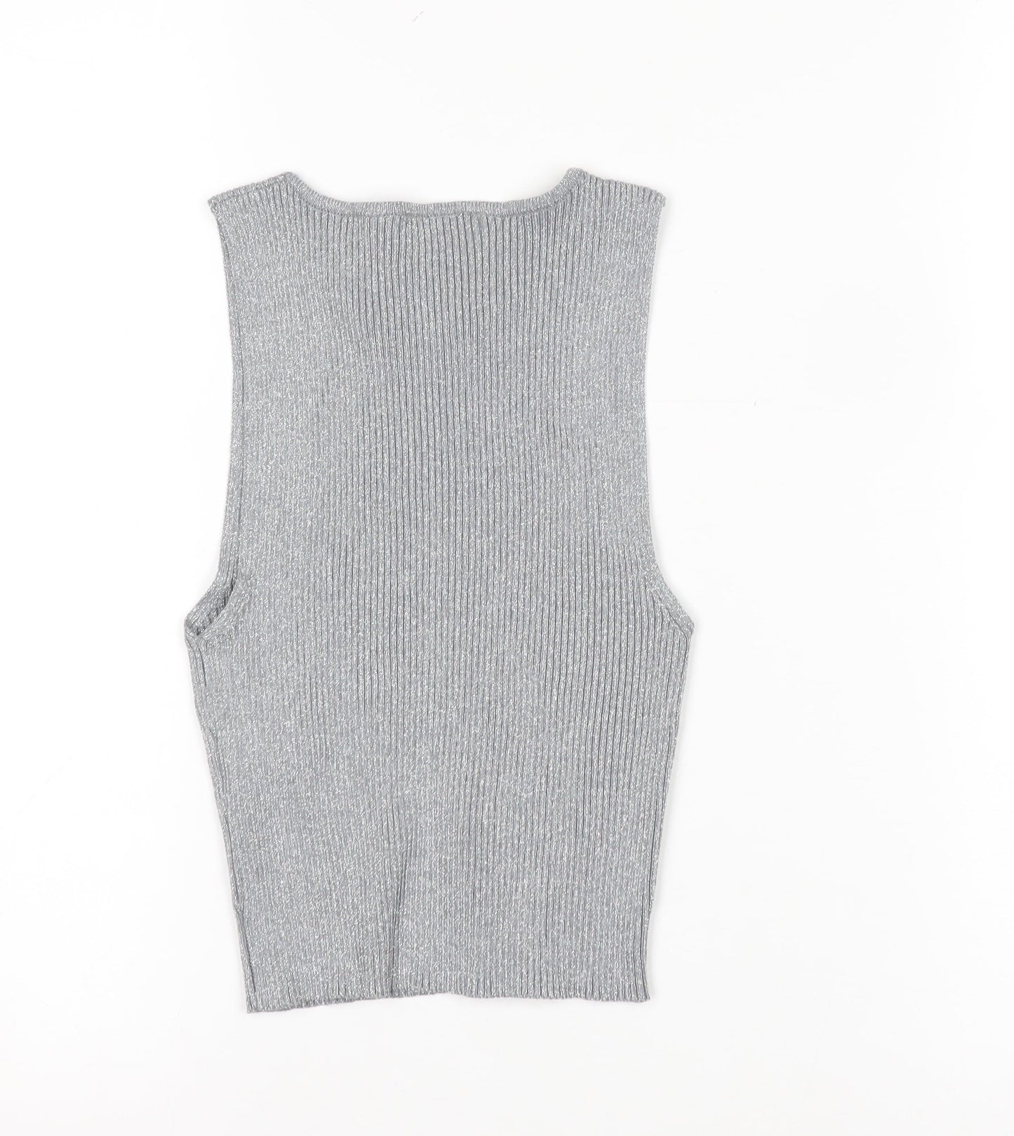 ZARA Women Grey Ribbed Knit Cropped Tank Top Size S