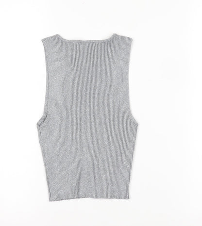 ZARA Women Grey Ribbed Knit Cropped Tank Top Size S