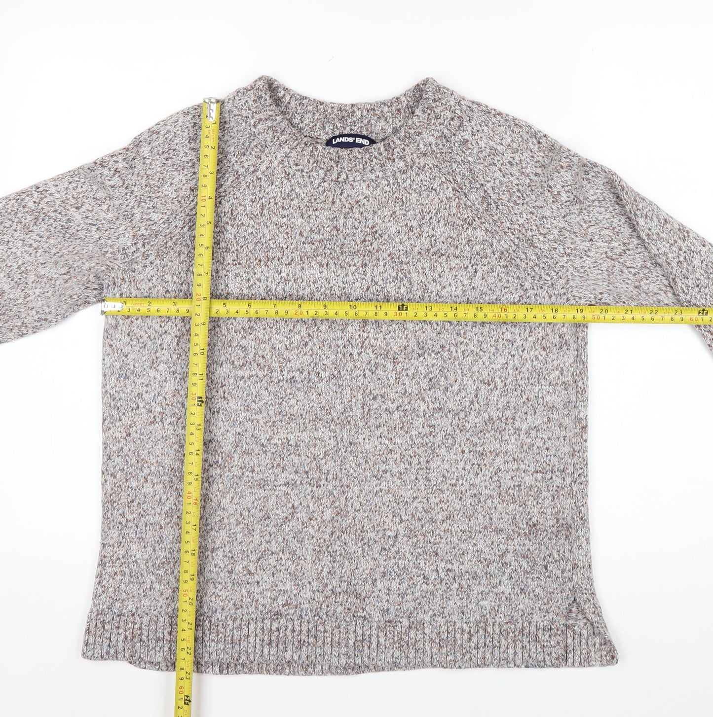 Lands' End Men's Beige Knit Cotton Blend Pullover Jumper Size L