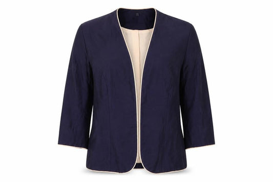 Front view of Kaliko Women's Blue Linen Blend Suit Jacket, size 16, Lined Lightweight
