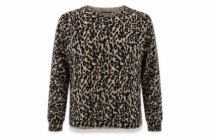 Marks and Spencer Women Beige Leopard Print Acrylic Jumper Size 14