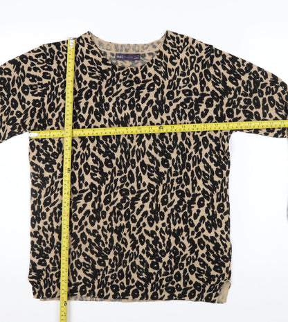 Marks and Spencer Women Beige Leopard Print Acrylic Jumper Size 14