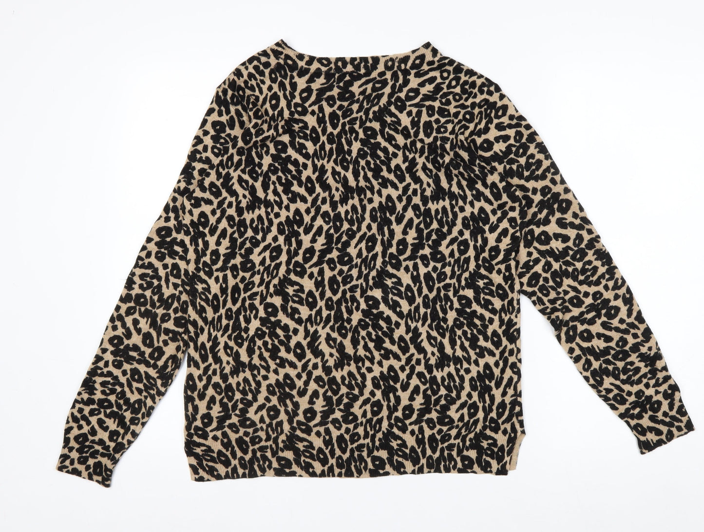 Marks and Spencer Women Beige Leopard Print Acrylic Jumper Size 14