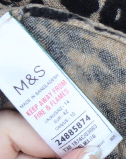 Marks and Spencer Women Beige Leopard Print Acrylic Jumper Size 14