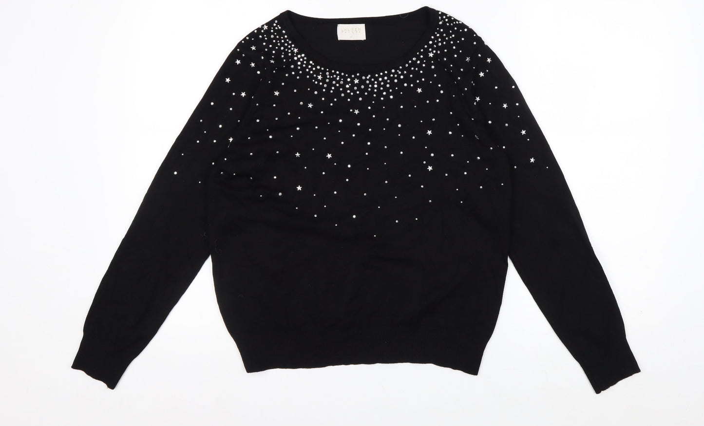 Lauren Taylor Womens Black Star Beaded Knit Jumper Size M