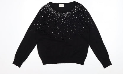Lauren Taylor Womens Black Star Beaded Knit Jumper Size M