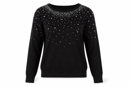 Lauren Taylor Womens Black Star Beaded Knit Jumper Size M