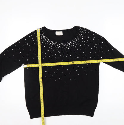 Lauren Taylor Womens Black Star Beaded Knit Jumper Size M