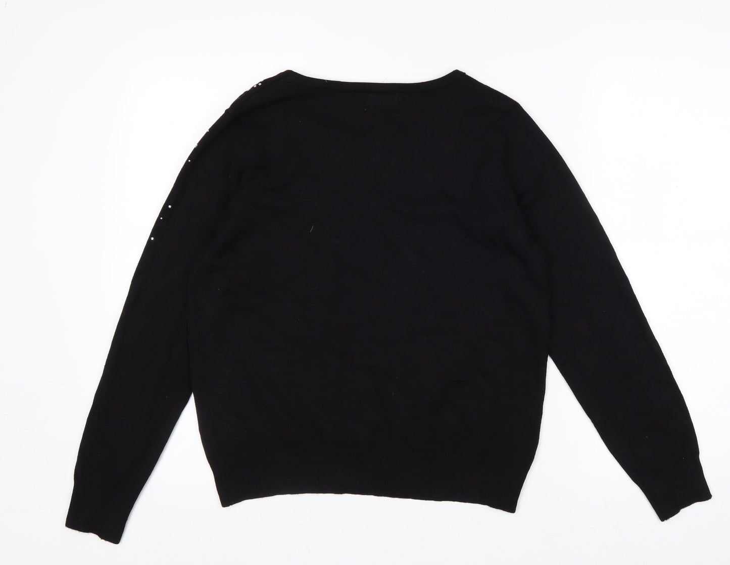 Lauren Taylor Womens Black Star Beaded Knit Jumper Size M