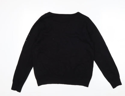 Lauren Taylor Womens Black Star Beaded Knit Jumper Size M