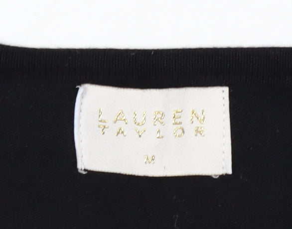 Lauren Taylor Womens Black Star Beaded Knit Jumper Size M
