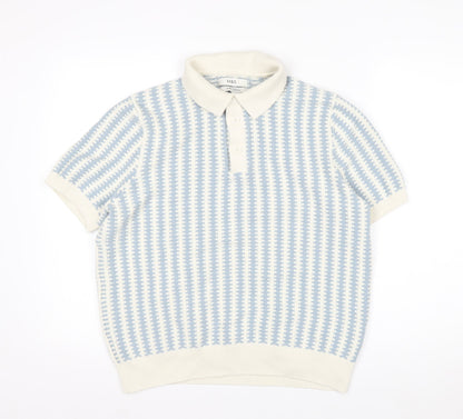 Marks and Spencer Men Blue Cream Cotton Short Sleeve Polo L