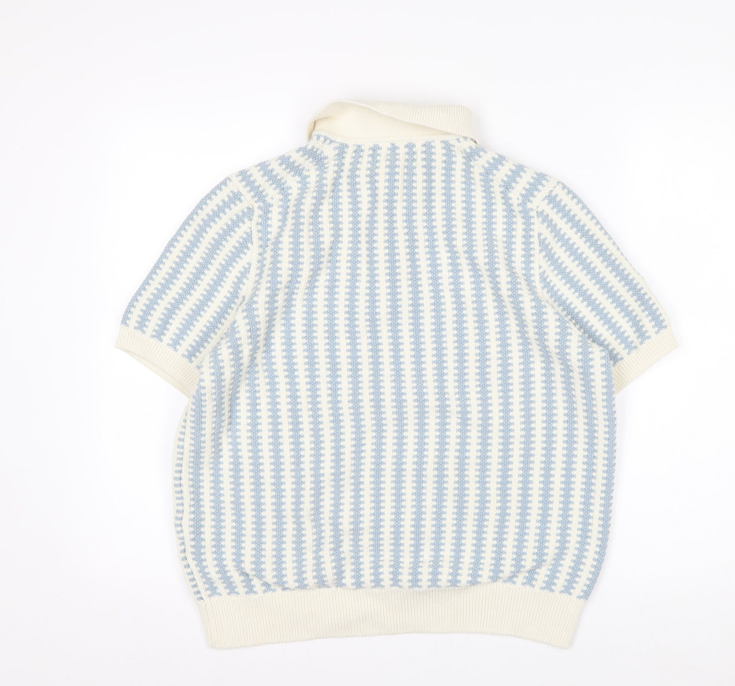 Marks and Spencer Men Blue Cream Cotton Short Sleeve Polo L