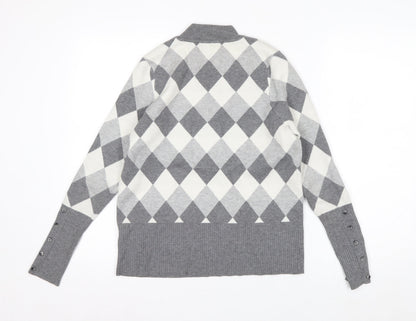 Marks and Spencer Women’s Grey Argyle Mock Neck Knit Jumper Size 14
