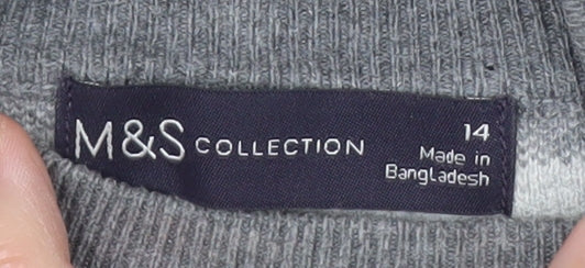 Marks and Spencer Women’s Grey Argyle Mock Neck Knit Jumper Size 14